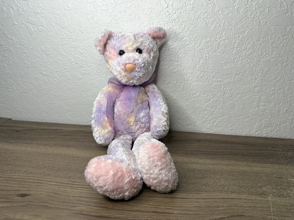 Vintage Commonwealth Teddy Bear 13” Plush Stuffed Purple Tie Dye Bow 2001